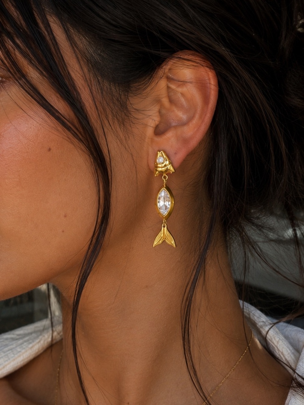 18K Gold Plated Mermaid Tail Drop Earrings